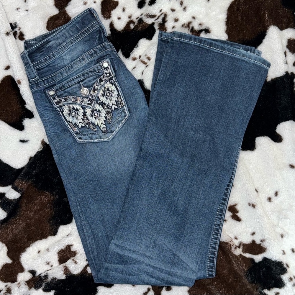 Miss Me Blue Boot Cut Jeans with Embroidered Design